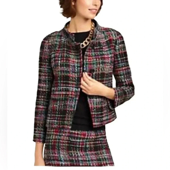 TALBOTS | Multicolored Tweed Wool Blend 90s Blazer Jacket Size 8P - Picture 9 of 9